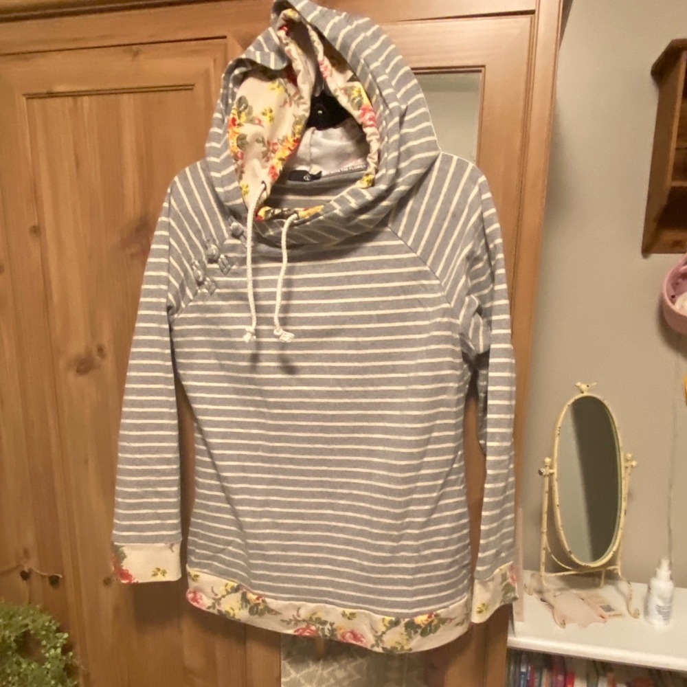 Striped Floral Hoodie